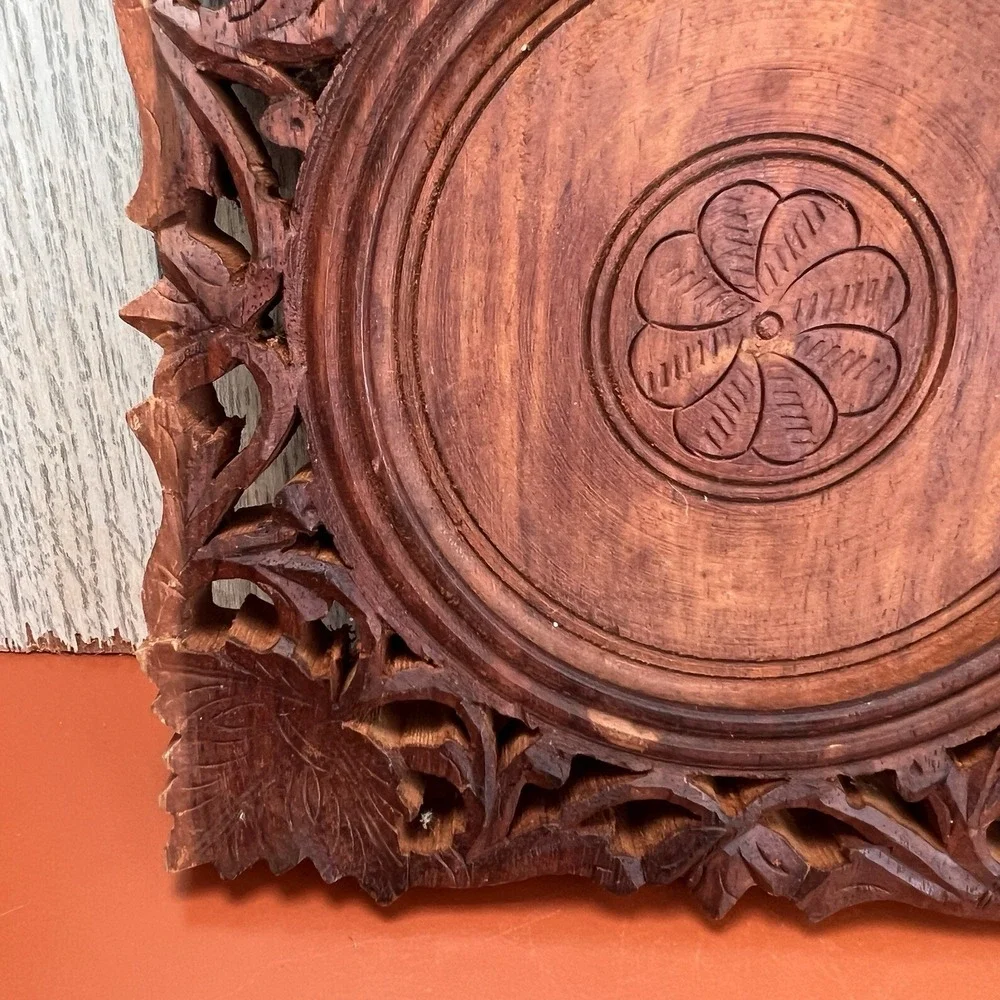 Vintage Teak Hand Carved Wooden Trivet/ Hot Plate Made in India